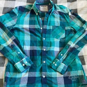 Mexx Men’s Small Downtown NYC East Side City Blue & Green Flannel